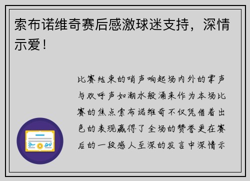 索布诺维奇赛后感激球迷支持，深情示爱！