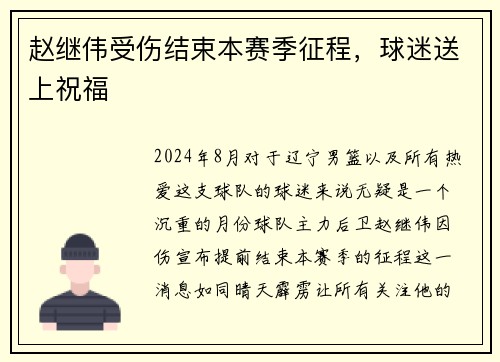 赵继伟受伤结束本赛季征程，球迷送上祝福